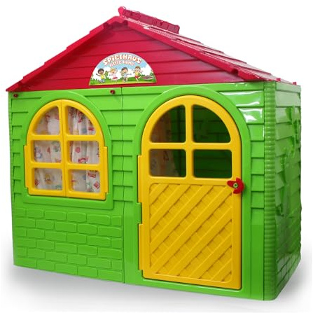 JAMARA Casa de Juegos Little Home 460500, de plástico Resistente, Montaje, Sistema de Ranuras Estable, fácil de Limpiar, Adecuado para Interiores y Exteriores, Puerta/Ventana Que se Abre, Cortinas