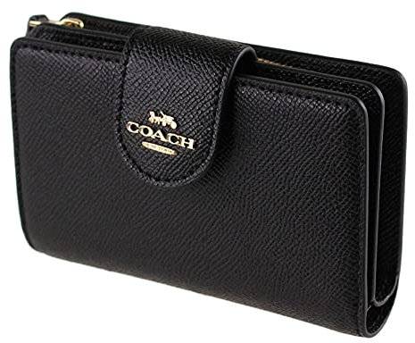 Coach Damen Medium Leder Eckreißverschluss Geldbörse Schwarz-Gold M