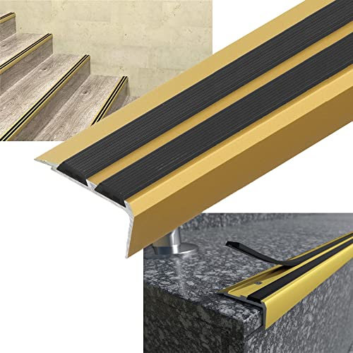 Stair Nosing Edge Trim - Anti Slip Step Edge Trim - Edging Strip for Stair 1 Metre (Gold)