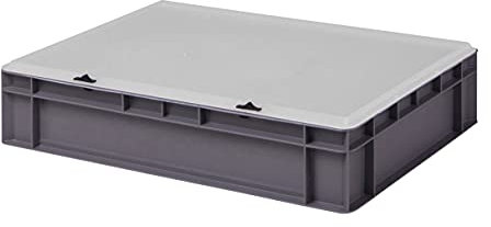 1a-TopStore Design Eurobox Stapelbox Lagerbehälter Kunststoffbox in 5 Farben und 16 Größen mit transparentem Deckel (matt) (grau, 60x40x13 cm)