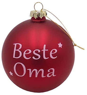 BURI Weihnachtsbaumkugeln Glas Beste Oma Baumkugel mit Spruch ∅ 10cm - Christbaumkugel Großmutter Christbaumschmuck persönliche Weihnachtskugeln in rot