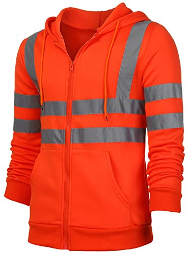 AUBIG Chaqueta de seguridad para hombre con capucha, chaqueta reflectante, chaqueta de advertencia, chaqueta de trabajo, chaqueta de alta visibilidad, naranja, 3XL