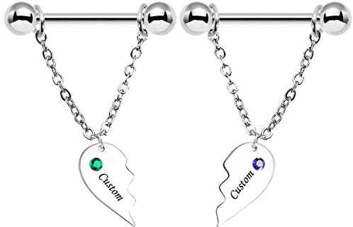 UCADRIT Personalized Name Nipple Rings Sterling Silver Custom Name Engraved 14G Nipple Rings Custom Nipple Piercing Jewelry Gifts for Women Men