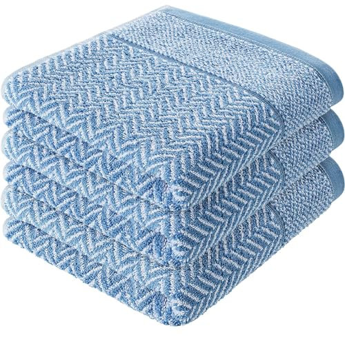 herzbach home Handtuch Duschtuch Set 100% Baumwolle Gemustert (Blau/Weiß, 3 Handtücher 50x100 cm)
