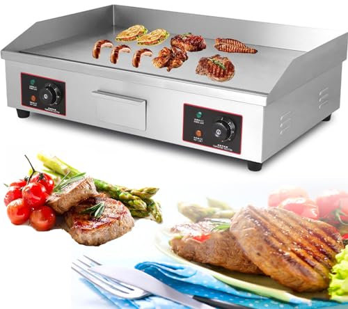 Plancha Cocina EléCtrica Profesional, 4000 W, De Asar De Acero Inoxidable 73 * 40 Cm Parrilla Barbacoa EléCtrica 50-300 Grados C para Panqueques, Tocino Crujiente, Platos Fritos,820