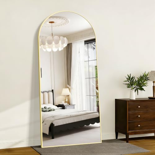KOCUUY Arched Full Length Mirror, 192 x 85 cm Wall Mirrors, Standing or Leaning Full Body Mirror with Aluminum Alloy Frame, Suitable for Bedrooms, Hallway or Cloakroom, Gold