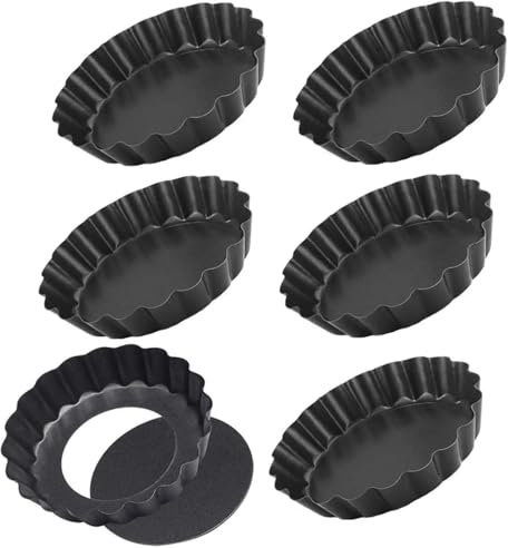 Mystiqut 6 Pcs 4 Inch Non-Stick Tart Tin Pans Removable Bottom Flan Tins with Loose Base Fluted Round Tart Pan Tart Tins Cases Loose baseTart Mold Cheesecake Pan Tart Mold Mini Tart Pans,(SCXERYTUC)