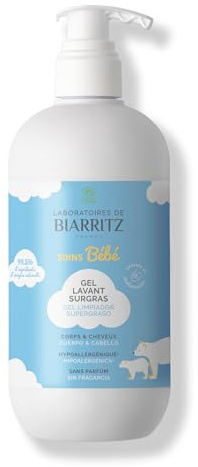 Laboratoires de Biarritz Gel Lavant Surgras Bébé Bio 500 ml | Peau et Cuir Chevelu de Bébé, Sans Parfum, pH Neutre, Certifié Bio, Fabriqué en France