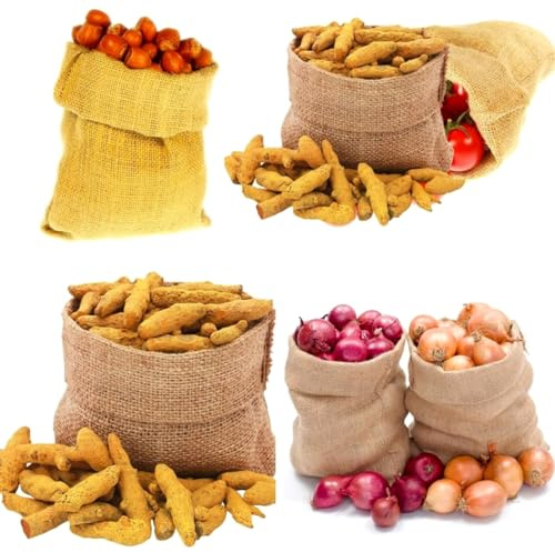 Natural Hessian Jute Sacks, X Large Hessian Storage Bags, 50 x 80 cm / 25 Kg, Biodegradable, Breathable, Strong, Tearproof for Potatoes, Vegetables, Coffee Beans, Burlap Sack, etc. (Pack of 2)