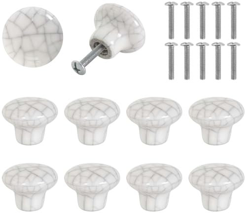 Zimoer 10 Stück Möbelknöpfe Marmoriert Keramik, Weiß Crackle Rund Keramik Türknauf, Vintage Möbelknöpfe Knauf, Schrank Schublade Pull Griffe Knauf, Porzellan Vintage Landhausstil Shabby-Chic (33MM)