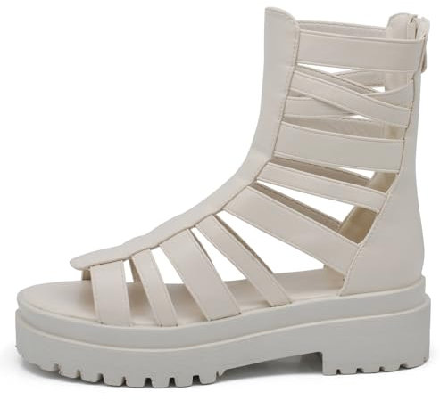 IF Fashion Scarpe Sandali Gladiatore Stivali Estivi da Donna Pelle Sintetica Platform S674-1 Panna N.40