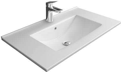 Alpenberger Gäste WC Waschbecken 70 cm Breit | Waschtisch Einbauwaschbecken | Aufsatzwaschbecken Eckig | Waschplätze | Handwaschbecken mit Keramik Versiegelung Nano und Überlauf