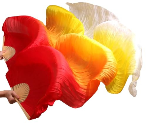 Fan de la danza del vientre Abanico de seda for danza del vientre, abanicos largos de seda hechos a mano, abanicos de baile de Color degradado para Grandes Actuaciones, Ensayos ( Color : 18 , Size : M