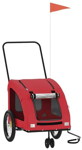 vidaXL Pet Bike Trailer, Pet Cart Carrier for Small Dogs, Dog Bike Trailer with Flag, Dog Bicycle Wagon Cargo Bike Cart, Red Oxford Fabric and Iron