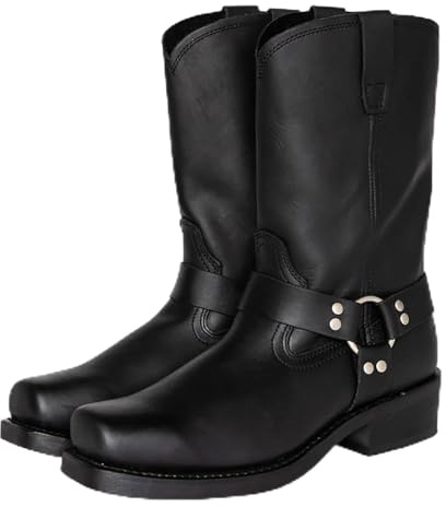 LNNLOO Botas De Equitación Ecuestres (38-48), Botas De Vaquero Para Hombre, Punta Cuadrada/tacón Bajo, Antideslizante/resistente Al Desgaste, Hebilla De Cinturón, Para Otoño, Invierno,48,Black