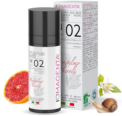 Crema Antirughe Bava di Lumaca al 98% 50ml Bio, Acido Ialuronico PURO 100% - Polpelmo Neroli Vitamina C, E, Niacinamide Antietà - Antimacchia Viso, Crema Contorno Occhi Collo