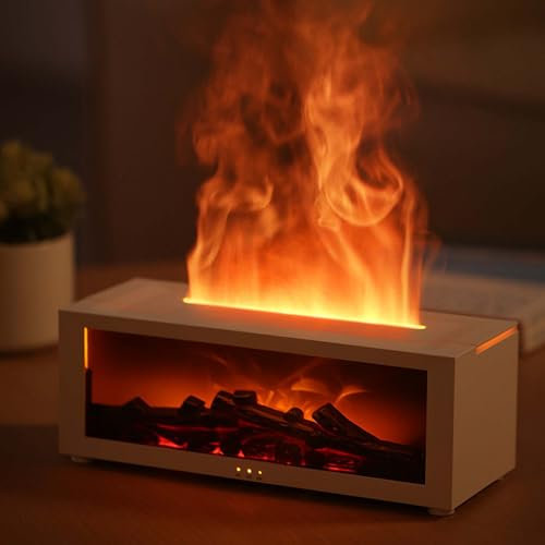 Diffusore di Aromi con 7 Colori Effetto Fiamma, 150 ML Diffusore di Oli Essenziali, Diffusore di Aromi Elettrico, Spegnimento Automatico Senza Acqua per Casa Stanza Ufficio Yoga SPA (Bianco)