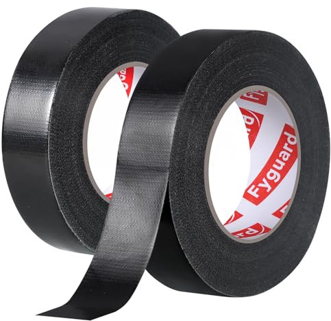 Fyguard 2 Rolle Panzertape, 25mm x 100m Panzerband Schwarz Reparaturband 210μ Gewebeband Wasserfest zum Reparieren Befestigen Bündeln Verstärken Abdichte (50m/Rolle)