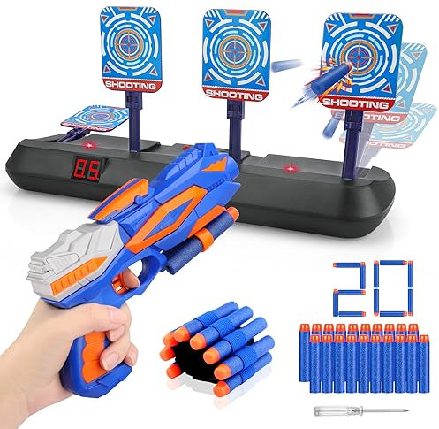Tiro al Bersaglio con Pistola Giocattolo per Bambini 3 4 5 6 7 8 9 10 anni, Bersaglio Digitale Elettrico per Nerf, 20 Proiettili, Giochi Bimbo Gioco Blaster Interno Esterno Regalo Compleanno Natale