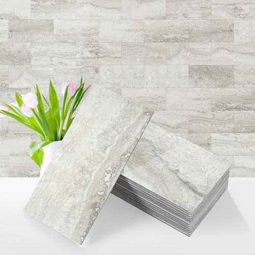 Vamos Tile 100-Piece Matt Beige Mixed Grey Slate Peel and Stick Backsplash Seamless Tile,3''x6'' PVC Subway Tile,Stick on Backsplash for Kitchen/Bathroom/Laundry Room