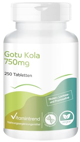 Vitamintrend Gotu Kola 750 mg, 250 tabletter, högdoserat gotu-kola-extrakt 6:1 med vitamin C & zink, veganskt kosttillskott utan magnesiumstearat, tillverkat i Tyskland