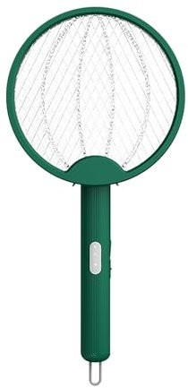 Raquette Electrique Insecte Tue Mouche - Raquette tapette à Mouche | Lampe Anti-Mouche Rechargeable Pliable 2 en 1 de Chasse-Mouche avec Filet Protection 3 Couches, Anti-Insecte Haute (Vert)