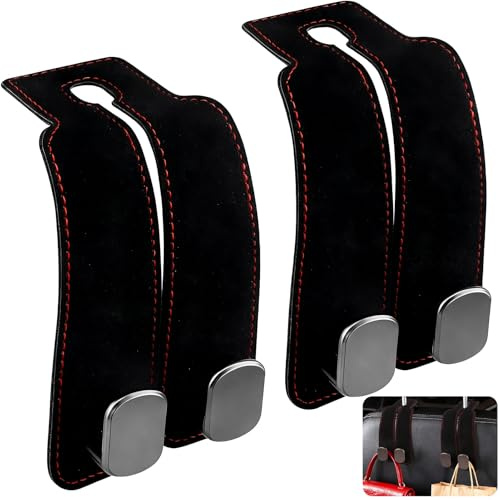 2 Piezas Ganchos para Asiento de Coche, Ganchos Reposacabezas Coche de Cuero ABS, Organizadores Universales para Bolsas Ropa Botellas, Accesorio Multifuncional con Asiento Trasero (Negro)