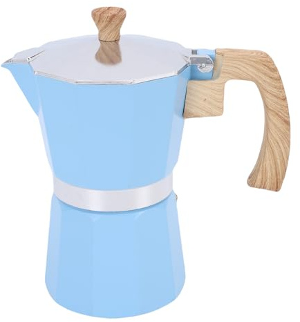 Fockety Cafeteras Espresso para Estufa, Cafeteras Greca de Aluminio de 300 Ml para Preparación de café Italiano y Cubano, Percoladora de café para Estufa para el Hogar (azul)