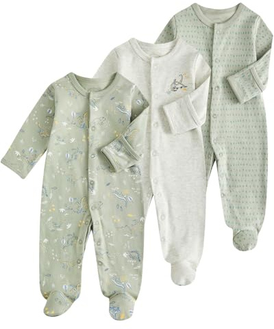 JiAmy Sparkdräkt, 3-pack, nyfödd bomull, långärmad overall med fötter, jumpsuit, kläder för baby, pojke, flicka, 0–12 månader