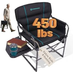 FUNDANGO Oversized Folding Chairs for Outside, Fully Padded Camping Director Chair for Adults, Support 450lbs Portable lawn chairs with Side Table, Side Pockets for outdoor Camp, Picnic, Lawn, Concert
