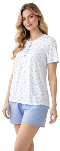 Intimitaly Vanuè - Pigiama Corto Donna Estivo, Cotone Leggero, Set Maglia e Pantalone, Comfort-Fit, Traspirante (IT, Testo, L, Regular, Regular, VS1031)