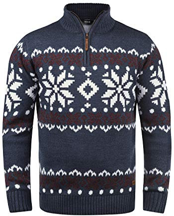 !Solid SDNorwin Herren Strickpullover Troyer Grobstrick Pullover mit Stehkragen Regular fit, Größe:L, Farbe:Insignia Blue Melange (8991)