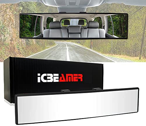 ICBEAMER 9.4 240mm Easy Clip on Universal Fit Wide Angle Panoramic Auto Interior Rearview Mirror Flat Clear Surface