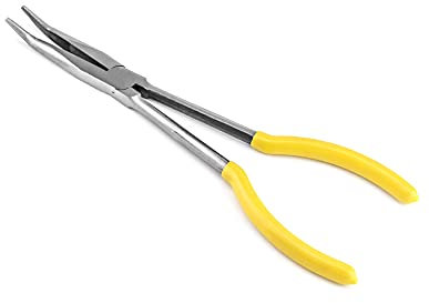 QWORK Alicates De Punta Curva, Alicates Extra Largos de 280 mm / 11, 25 Grados, Herramienta Para Reparación de Vehículos