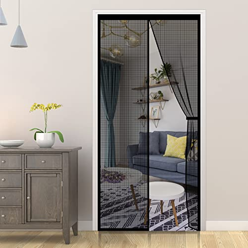 Magnetic Screen Door - Self Sealing Magnets, Reinforced Fiberglass Heavy Duty Mesh Net Closure for Sliding Door, Patio, Bedroom-Hands Free, Pets&Kids Friendly, Fit Doors Size Up to 38 x 82 Inch, Black