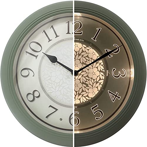 Presentime & Co. 12.6 Illuminated Farmhouse Wall Clock, Silent Battery Operated Night Light Wall Clock with Smart LED Sensor for Living Room, Bathroom, Kitchen, Home Office, Sage Green