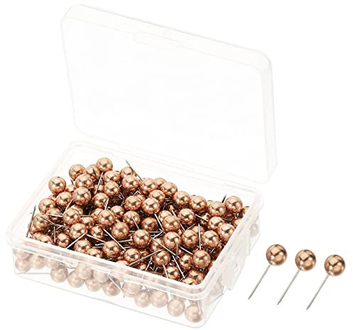 PATIKIL Goupilles Pression, 200 Paquet Rond Tête Carte Punaises Pouce Acier Points pour Monde Cartes Tissu Marquage, Rose Doré