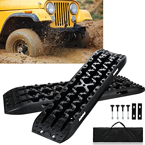 Ansobea Alfombrilla de tracción todoterreno, 2 unidades, placas de tracción con bolsa de almacenamiento, alfombrilla de agarre para arena, para todoterrenos, coches, camiones