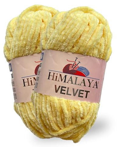 Himalaya Velvet Dolphin, ull, 40 färger att välja mellan chenille, stickgarn, fluffigt garn, glans tillbehör, kläder, filtar 100 g (90002 ljusgul)