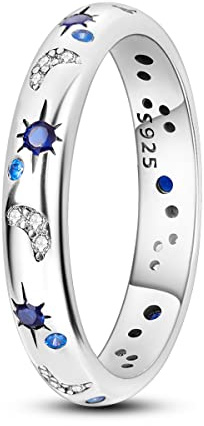 NARMO 925 Sterling Silver Moon Star Stackable Ring for Women Size O