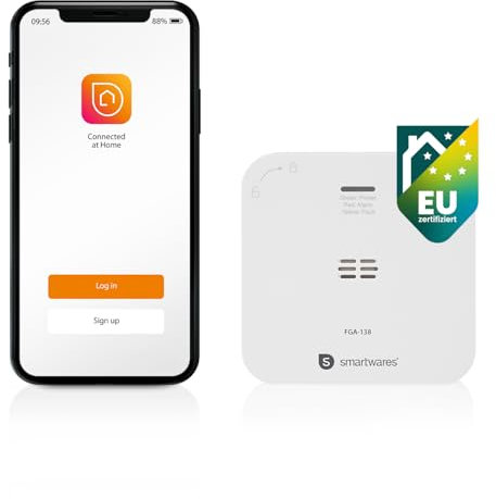 Smartwares Détecteur de CO connecté - 85 DB - Capteur 10 Ans - Notifications Via App - Bouton de Test & Silence