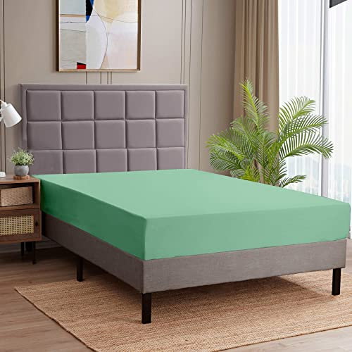 ROUGH FIT Spannbetttuch – 30 cm tiefe Tasche, pflegeleicht, atmungsaktiv, knitterarm, Spannbetttuch – Klassisches Minzgrün – Einzelbett
