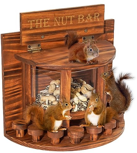 MIXUMON Crescent Squirrel Feeder Table, Wooden Squirrel Picnic Table Feeder, Outside Squirrel Feeders Corn Cob, with Solid Structure, Stable Squirrels Stool Bar, 12.6 x 13.3 x 6.7 Inches