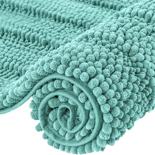 Mateju Chenille Badezimmerteppich, Weich Einfarbig Badteppich rutschfest Badematte Badvorleger Saugfähige Maschinenwaschbare für Badewanne Dusche Toilette (40x60CM,Hellgrün)