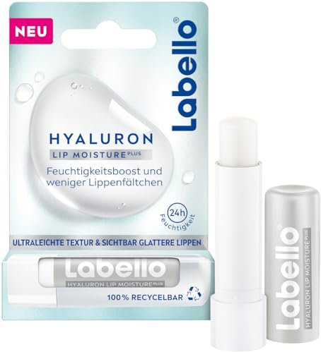 Labello Lippenpflegestift mit Hyaluronsäure für 24h Feuchtigkeit, Lippenbalsam mit ultraleichter Textur, Lippenpflege für weiche Lippen, Hyaluron Lip Moisture Plus (5,2 ml)