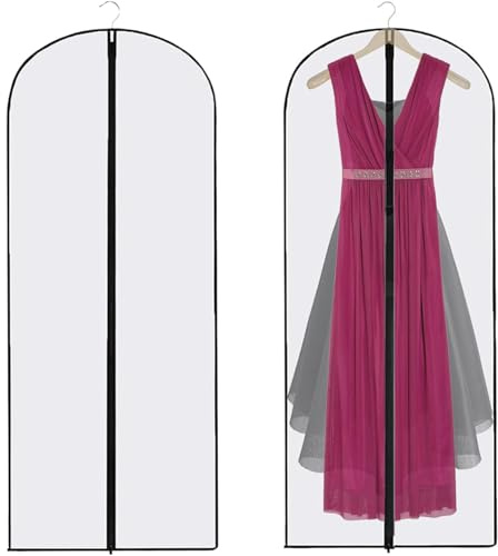 2PCS Dress Bags Covers Long, Dress Bag, Translucent with Zip Waterproof Dustproof Dress Covers Garment Bags Full Length for Long Dress Shirts Suits Jackets Coats Storage