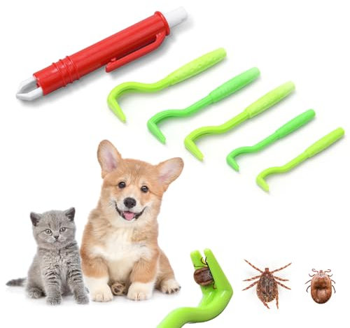 Adiwo Zeckenentferner Set, 6er Set Zeckenheber Enthalten 5 Zeckenhaken und 1 Zeckenpinzette, Zeckenzange Zeckenschutz für Hund, Katze und Mensch