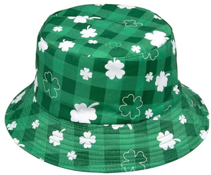 YAMEIZE St. Patrick’s Day Chapeau à Vertes - Leaf pour Femmes Hommes Chapeau Irlandais Chapeau de pêcheur Vert Réversible à Double Usage Costume de Voyage Fête de la Plage
