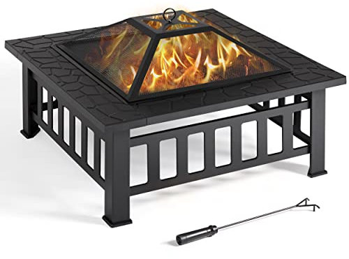 Abician Brasero Extérieur 3 en 1 Carrée Brasero de Table pour Terrasse Balcon Poêles à Bois 86x86x54 cm