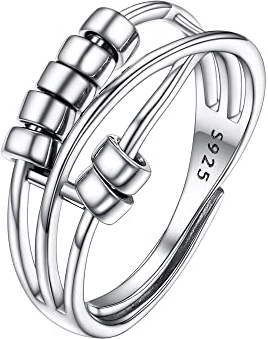 PROSILVER Anillo 3er Mujer Bolas Anti Estres, Plata de Primera Ley, Talla Ajustable, Alianzas Pareja Novia